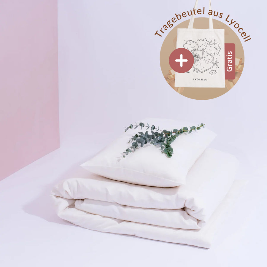 Weiße Lyocell Bettwäsche Set mit Eukalyptus Zellstoff aus 100% Tencel in 135x200, 155x220 und 200x200 / 2-teilig mit Bettbezug und Kissenbezug