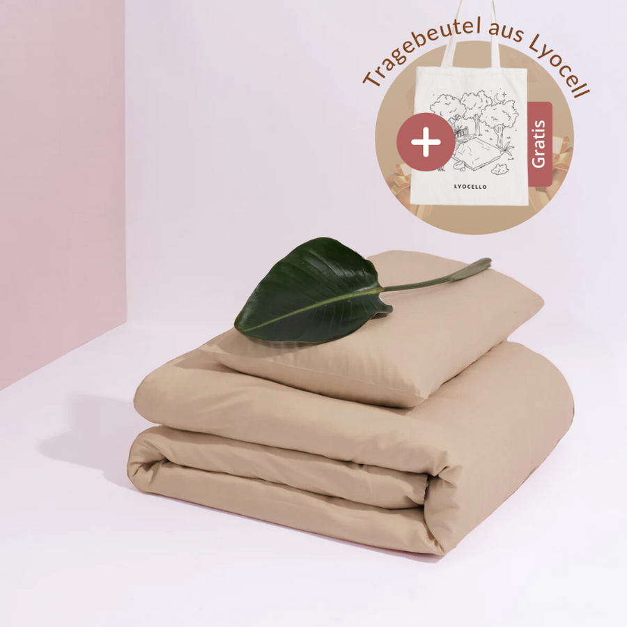Lyocell Bettwäsche Set mit Eukalyptus Zellstoff in Beige aus 100% Tencel in 135x200, 155x220 und 200x200 / 2-teilig mit Bettbezug und Kissenbezug