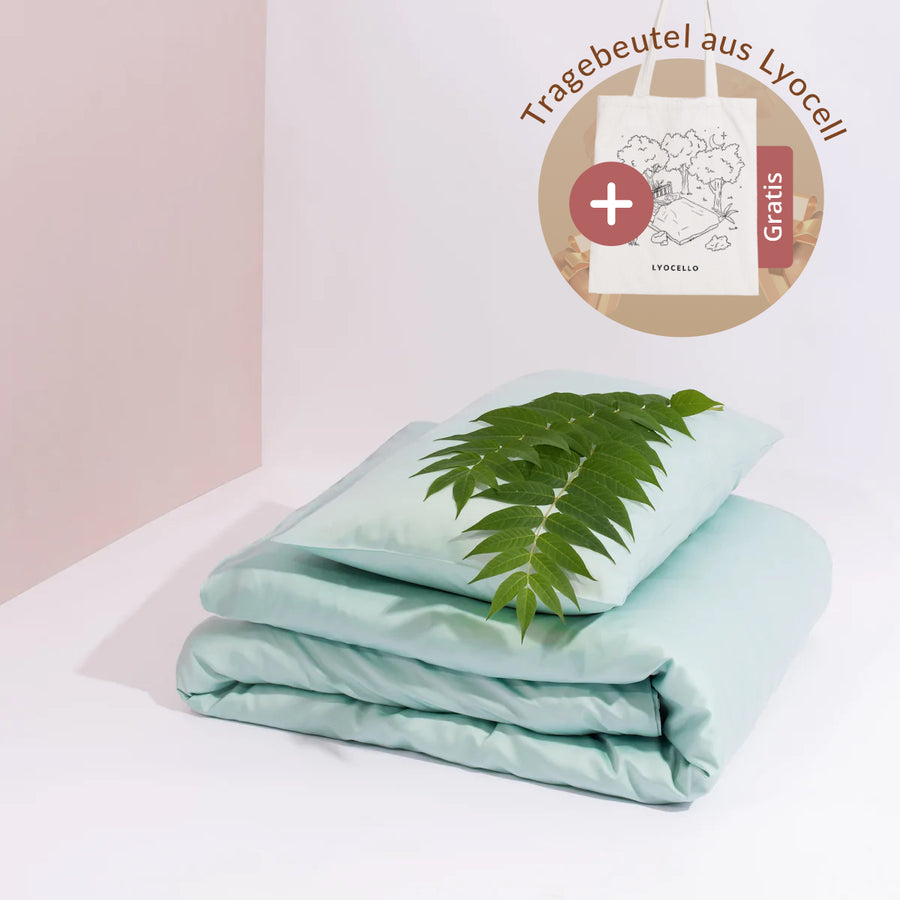 Minzgrünes Lyocell Bettwäsche Set mit Eukalyptus Zellstoff aus 100% Tencel in 135x200, 155x220 und 200x200 / 2-teilig mit Bettbezug und Kissenbezug